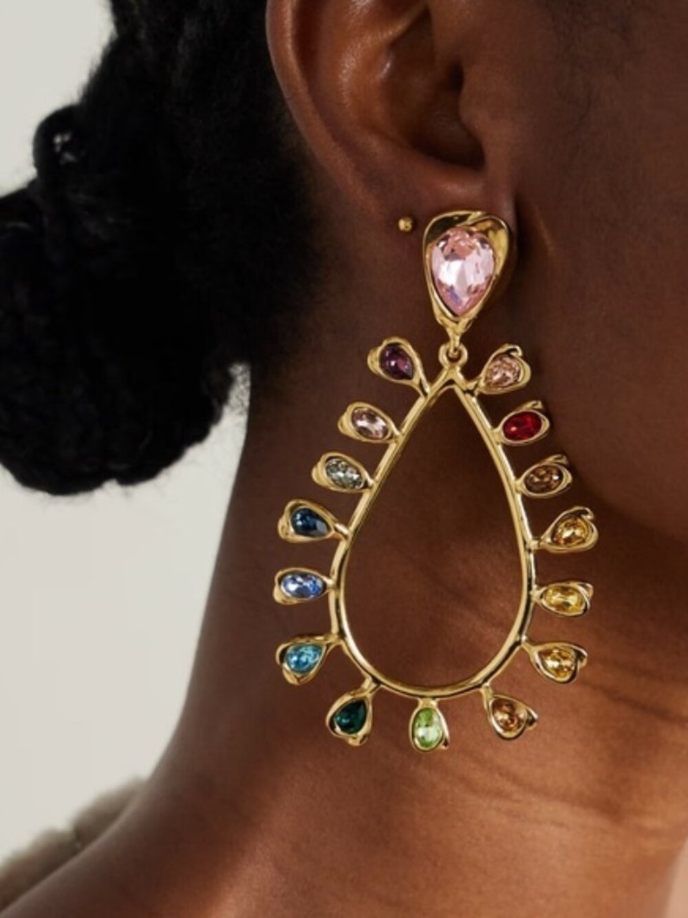 New! OSCAR DE LA RENTA Gold-tone crystal clip earrings